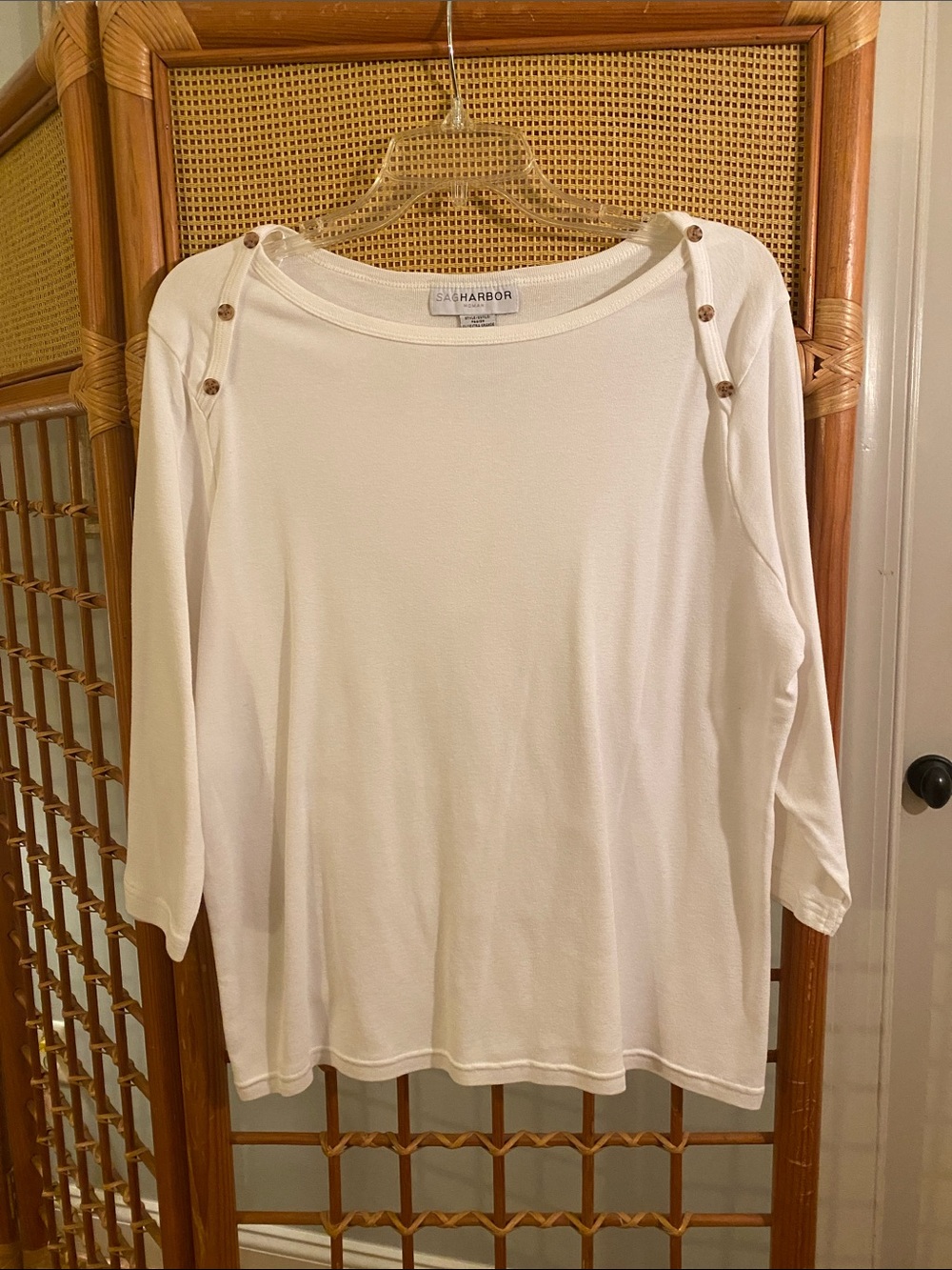 Sag Harbor White Button-Shoulder Boatneck Top
